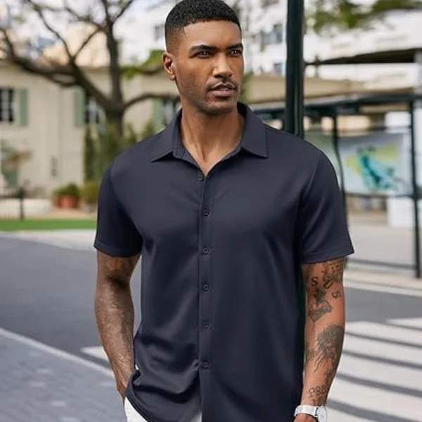 Camisa casual sin arrugas para hombre - Imagen 3